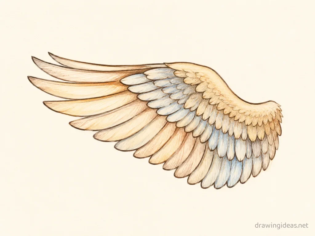 Wing drawing — hand-drawn wing illustration with ink lines and soft colors