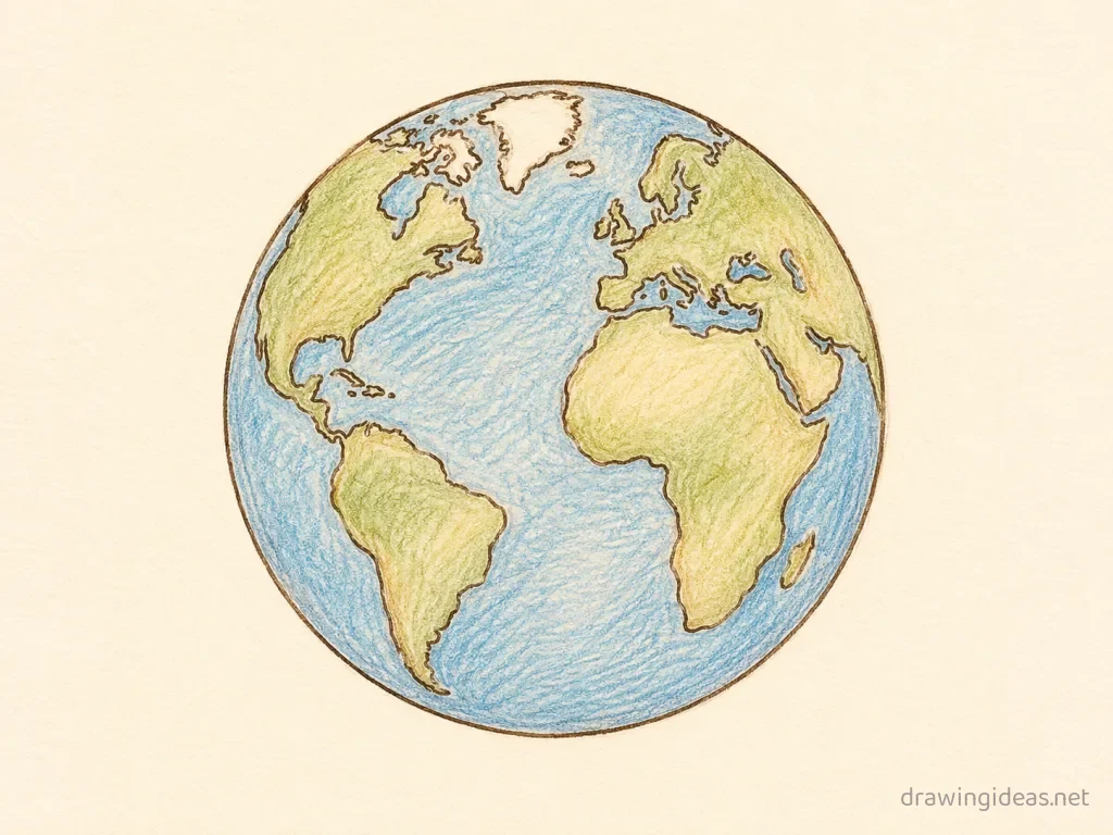 World drawing — hand-drawn World illustration with ink lines and soft colors