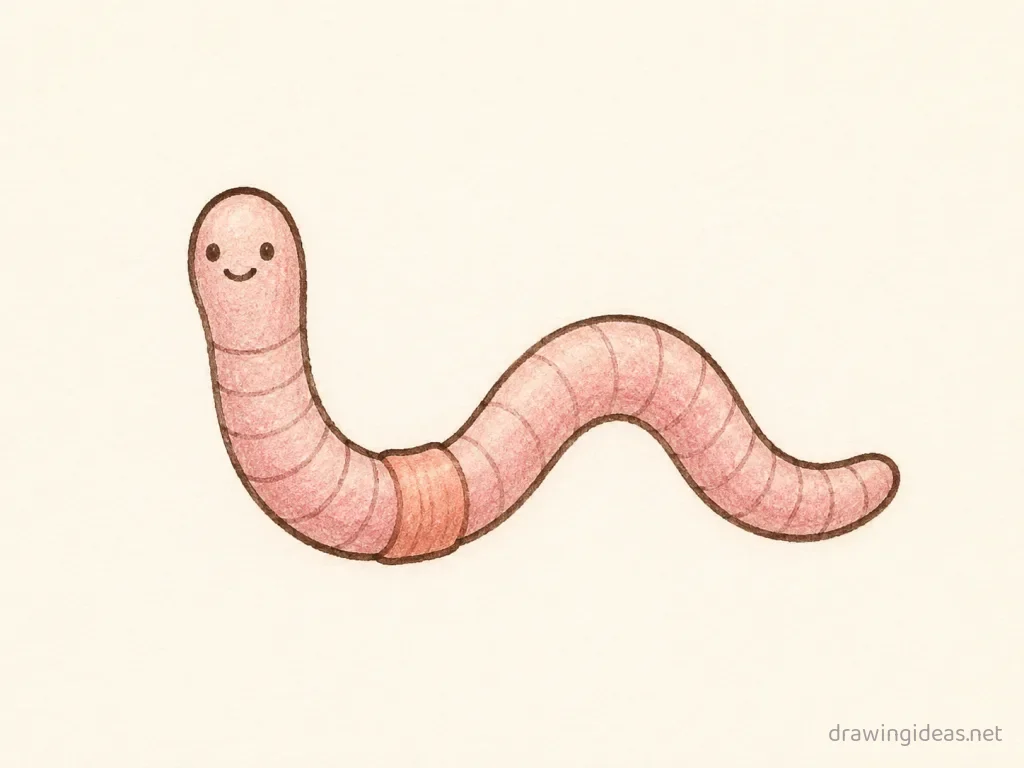Worm drawing — hand-drawn worm illustration with ink lines and soft colors
