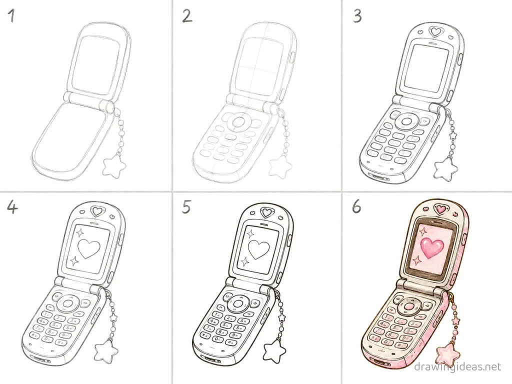 How to draw Y2K style step by step — 6-step y2k drawing tutorial grid